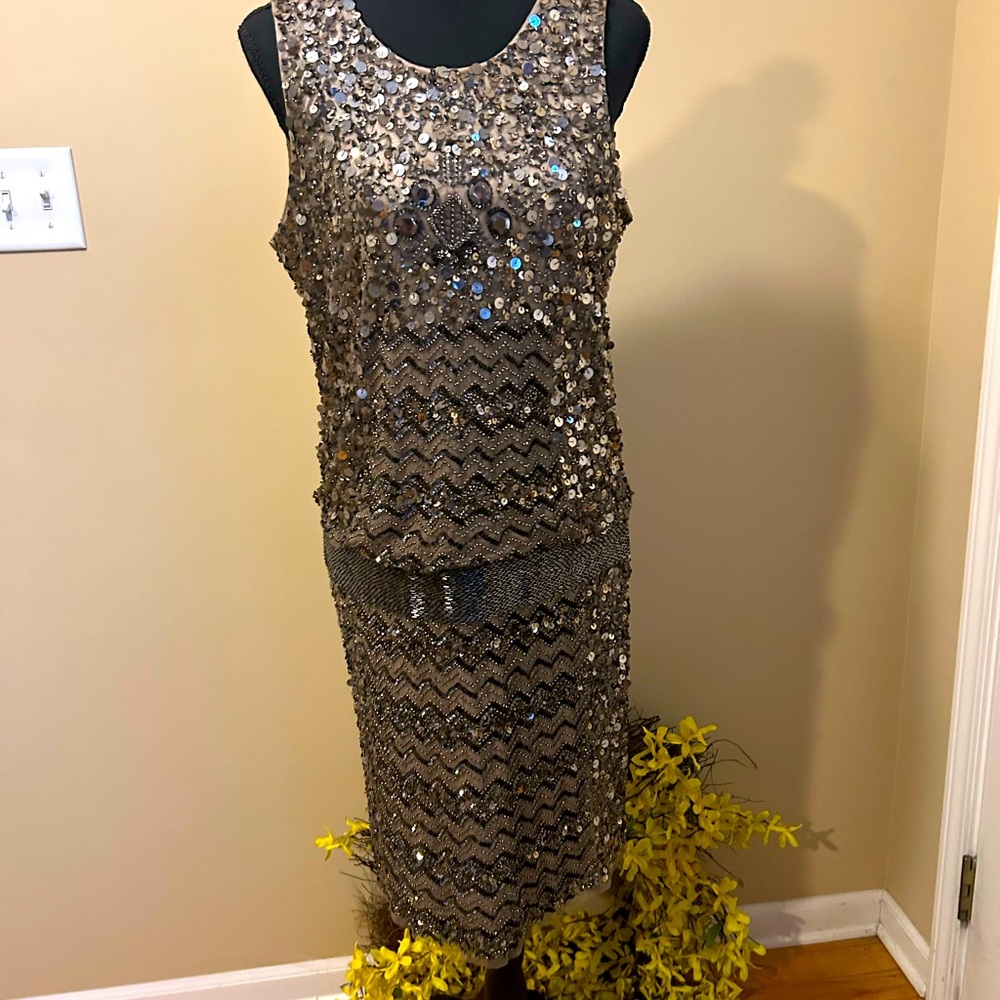 Adrianna Papell sequin dress has all the hallmarks of a fun party.
